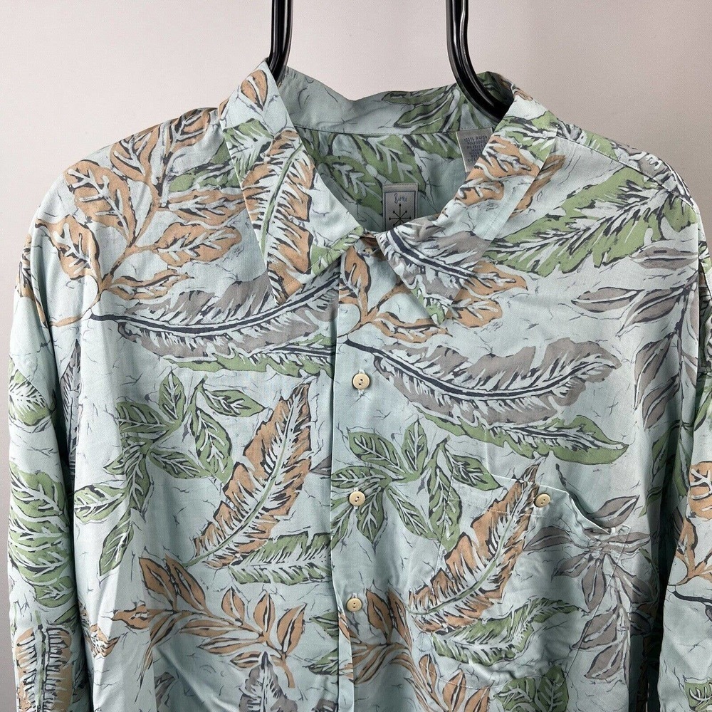 Burma Bibas Blue Short Sleeve Button-Down Shirt XXL NWT Tropical Leaves - Picture 2 of 12